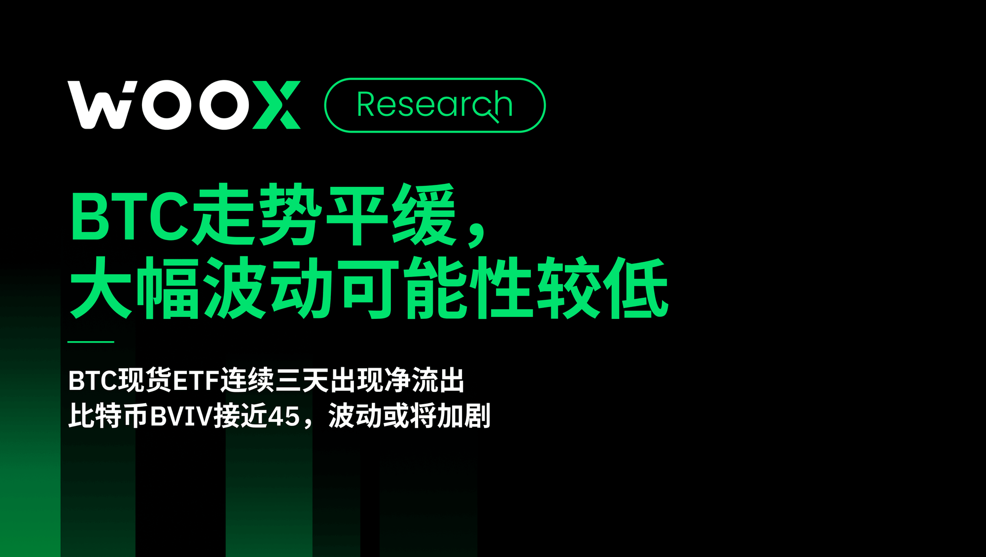 BTC走势平缓， 大幅波动可能性较低